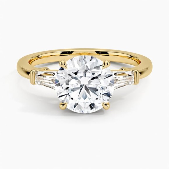 1.50CTW Round With Tapered Baguette Three stone Lab Created Diamond Ring➙ - Picture 4 of 7
